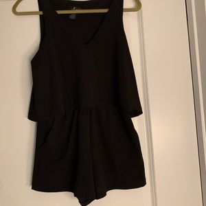 AQUA Black Romper W/ pockets